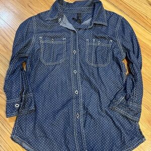 Seven For All Mankind Fitted Denim Buttondown Shirt 3/4 Sleeves Size Medium